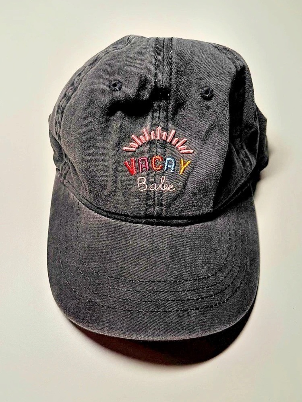 Vacay Babe Embroidered Dark Washed Denim & Hot Pink Baseball Cap, vacation hats